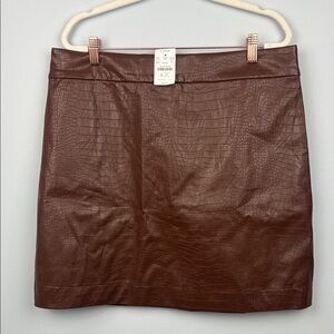 J. Crew Factory New brown faux leather reptile pattern short skirt size 14